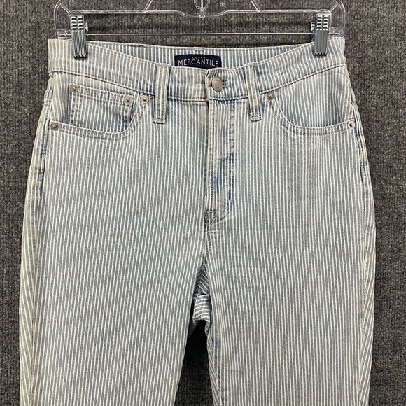 J Crew Mercantile Jeans Womens 27 Blue Striped Skinny High Rise Nautical Preppy - Picture 2 of 10